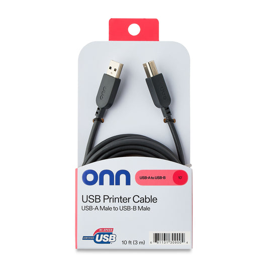 . 10Ft USB Printer Cable, USB to USB-B, Gray, 1 Piece per Pack