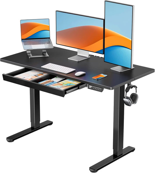 48" X 24" Electric Standing Desk with Drawers, Height Adjustable Desk with 4 Preset Heights, Ergonomic Rising Home Office Computer Table with Splice Board, Black
